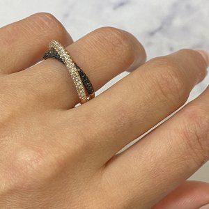 Piero Milano White & Black Diamond Crossover Ring 18k Rose Gold 1.04cttw Size 8